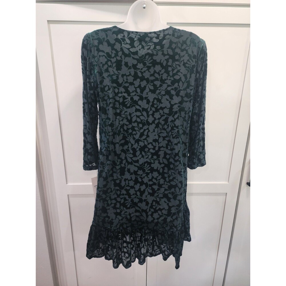 HARPER ROSE Velvet Burnout Straight Dress With Ruffle Hem Green Dress Size 10 - Picture 3 of 11